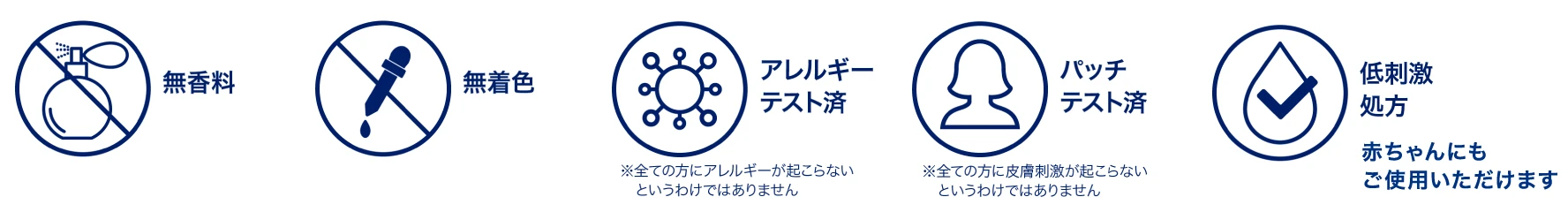 ・無香料・無着色・アレルギーテスト済・パッチテスト済・低刺激処方・赤ちゃんにもご使用いただけます
